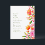 Modern Pink Orange Green Floral Simple Wedding Save The Date<br><div class="desc">Modern Pink and Orange Watercolor Floral Formal Wording Wedding Save the Date with Green Typography</div>