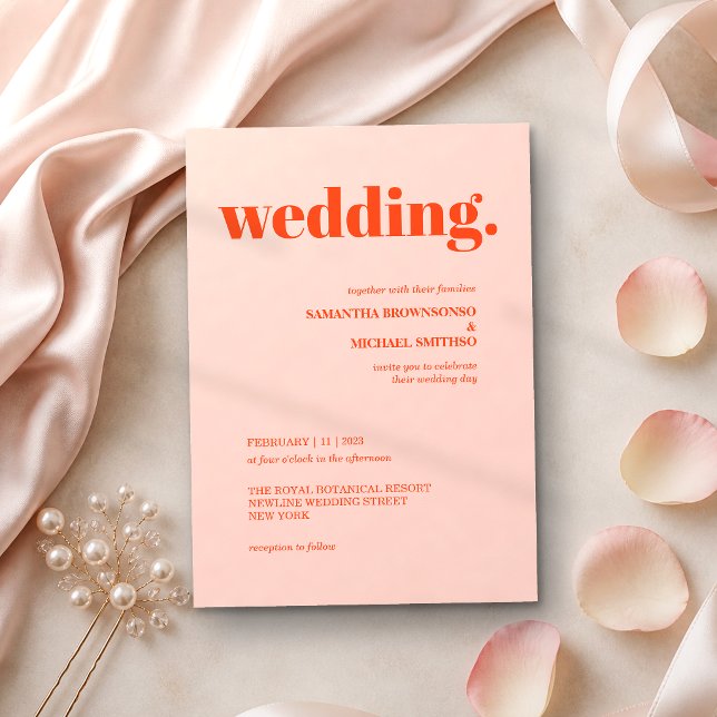 Modern pink orange Minimal Earth Tone Wedding Invitation (Creator Uploaded)