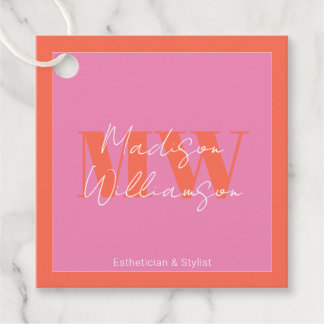 Modern Pink Orange Minimalist Script Favour Tags