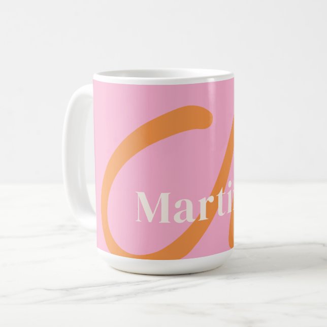 Modern Pink Orange Monogram Coffee Mug (Front Left)
