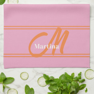 Modern Pink Orange Monogram Initial Tea Towel