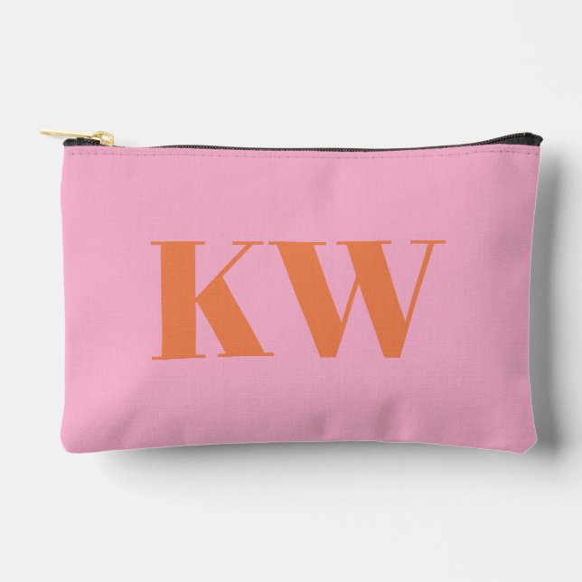 Modern Pink Orange Monogram Initials Personalised Accessory Pouch (Front)