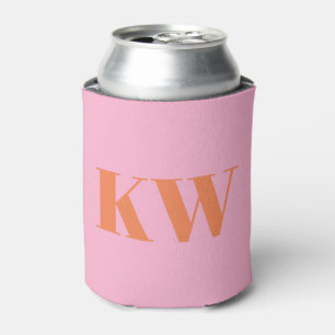 Modern Pink Orange Monogram Initials Personalised Can Cooler