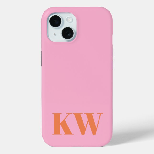 Modern Pink Orange Monogram Initials Personalised Case-Mate iPhone Case (Back)