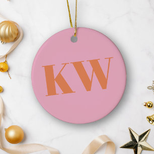Modern Pink Orange Monogram Initials Personalised Ceramic Ornament