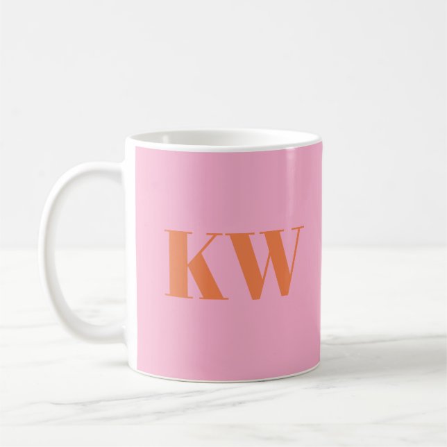 Modern Pink Orange Monogram Initials Personalised Coffee Mug (Left)