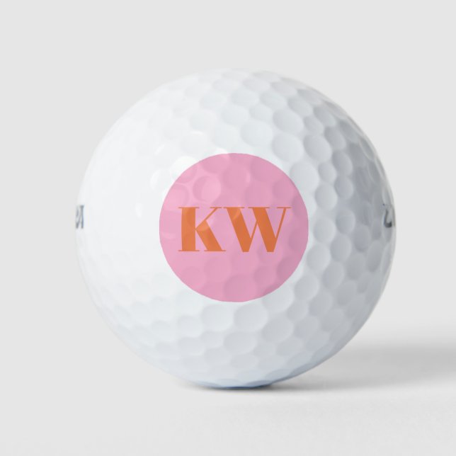 Modern Pink Orange Monogram Initials Personalised Golf Balls (Front)