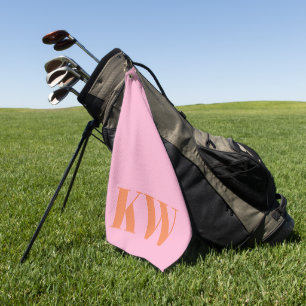 Modern Pink Orange Monogram Initials Personalised Golf Towel