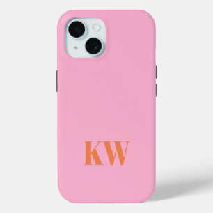Modern Pink Orange Monogram Initials Personalised iPhone 15 Case