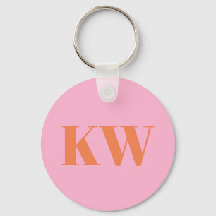 Modern Pink Orange Monogram Initials Personalised Key Ring