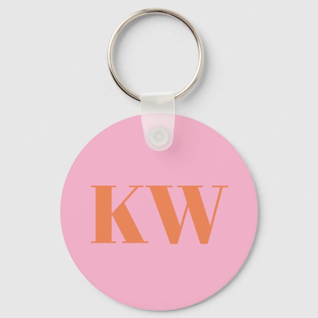 Modern Pink Orange Monogram Initials Personalised Key Ring (Front)