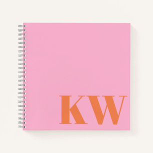 Modern Pink Orange Monogram Initials Personalised Notebook