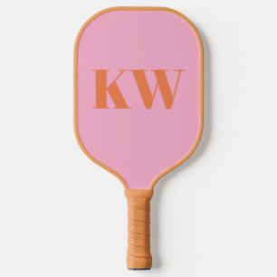 Modern Pink Orange Monogram Initials Personalised Pickleball Paddle
