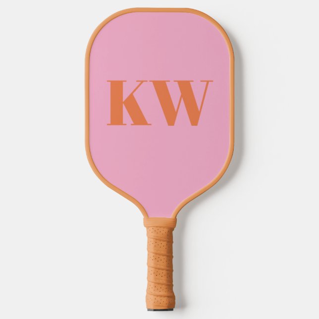 Modern Pink Orange Monogram Initials Personalised Pickleball Paddle (Front)