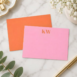 Modern Pink Orange Monogram Initials Personalised Thank You Card