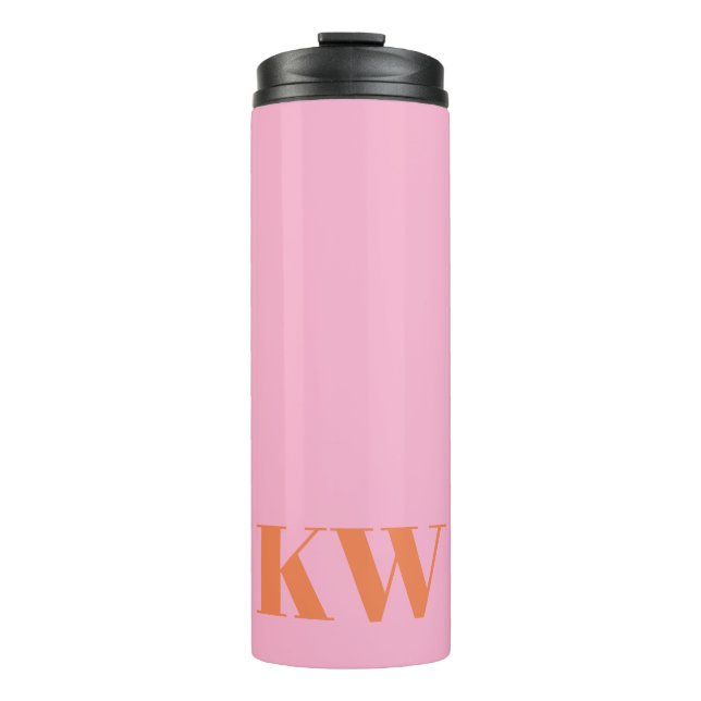Modern Pink Orange Monogram Initials Personalised Thermal Tumbler (Front)