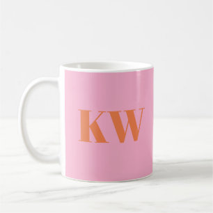 Modern Pink Orange Monogram Initials Personalized Coffee Mug