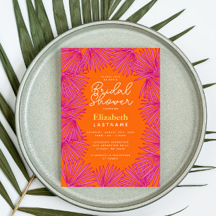 Modern Pink Orange Palms Tropical Bridal Shower Invitation