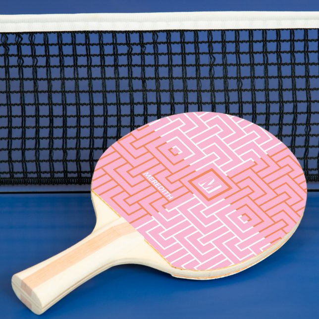 Modern Pink Orange Pattern Monogram  Ping Pong Paddle (Insitu)