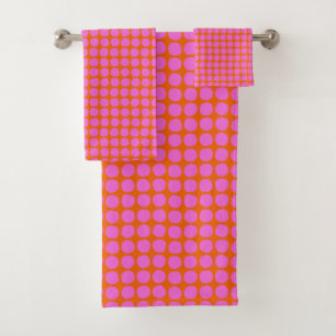 Modern Pink Orange Retro Dot Valentine Bold Cute Bath Towel Set