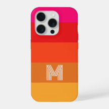 Modern Pink Orange Sunset Stripe, Custom Monogram