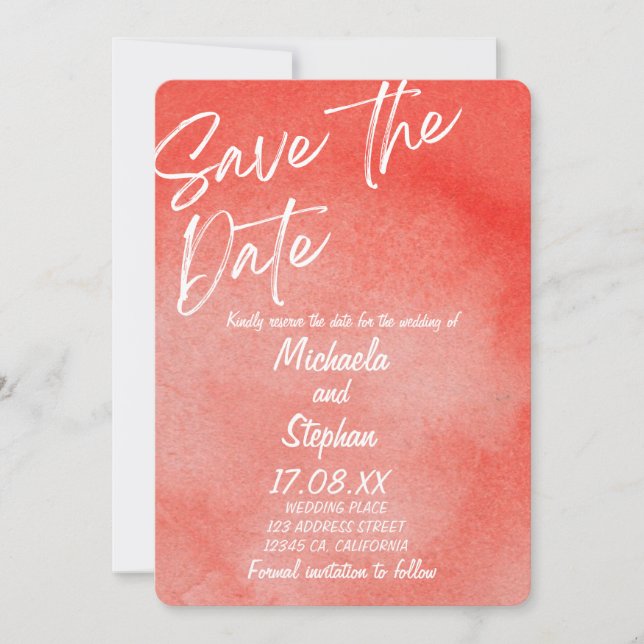 Modern Pink & Orange Sunset Wedding Invitation (Front)