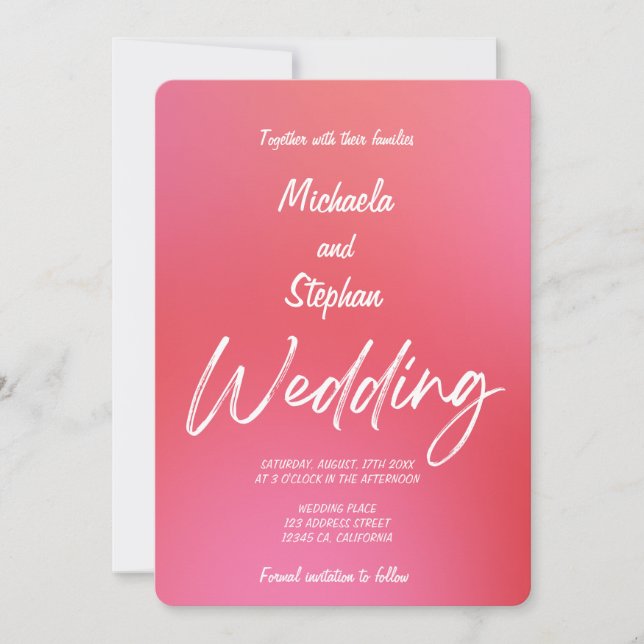 Modern Pink & Orange Sunset Wedding Invitation (Front)