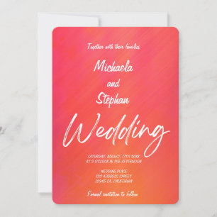 Modern Pink & Orange Sunset Wedding Invitation