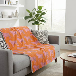 Modern Pink Orange Tiger Pattern Personalised Name Sherpa Blanket