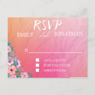 Modern pink orange watercolor typography RSVP Invitation Postcard
