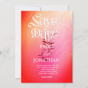 Modern pink orange watercolor typography save the date