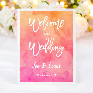 Modern pink orange watercolor typography wedding poster