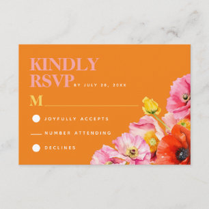 Modern Pink Orange Yellow Floral Wedding RSVP Enclosure Card