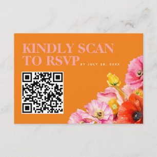 Modern Pink Orange Yellow Wedding QR Code RSVP Enclosure Card