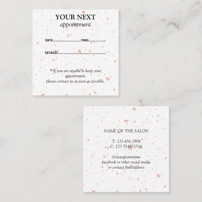 Modern Pink Paint Splatter Appointment Card (Front/Back)