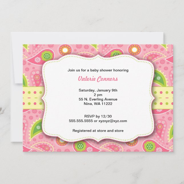 Modern Pink Paisley Girl Baby Shower Invite (Front)