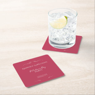 Modern Pink Palentine's Day Party Square Paper Coaster