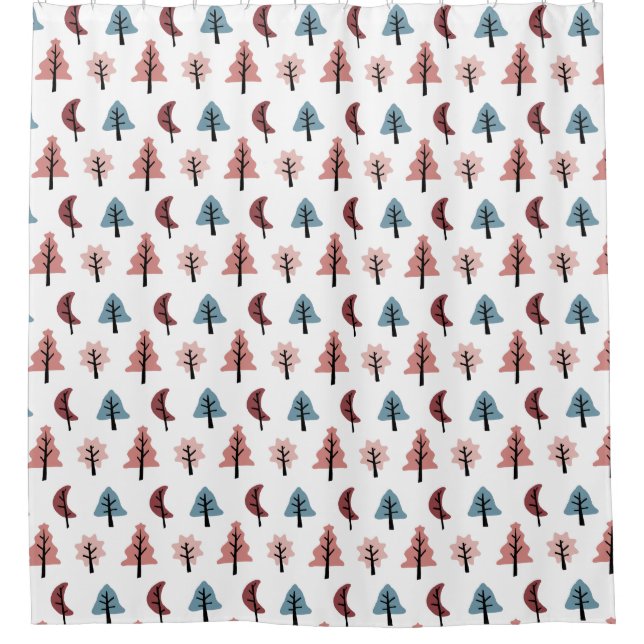 Modern Pink Pastel Cookie Cutter Tree Pattern Shower Curtain (Front)