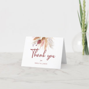Modern Pink Peach Boho Pampas Bouquet Wedding Thank You Card