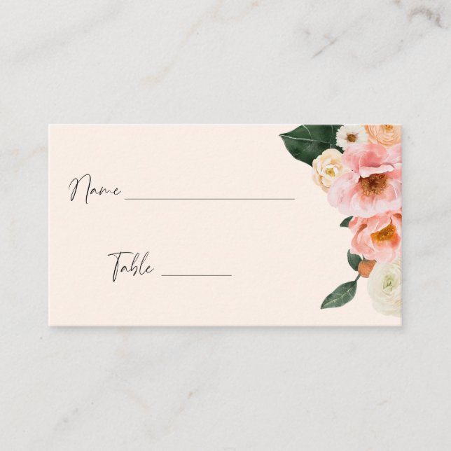 Modern Pink Peach Floral Bridal Shower Place Card (Front)