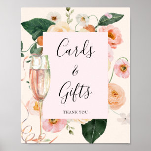 Modern Pink Peach Floral Champagne Bridal Shower Poster