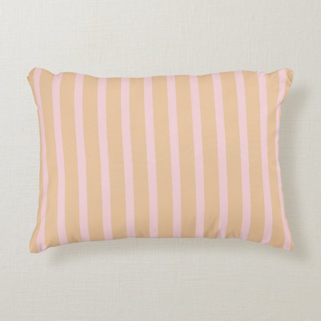 Modern Pink Peach Taffy Striped Decorative Cushion (Front)