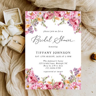 Modern Pink Peonies Floral Bridal Shower Invitation