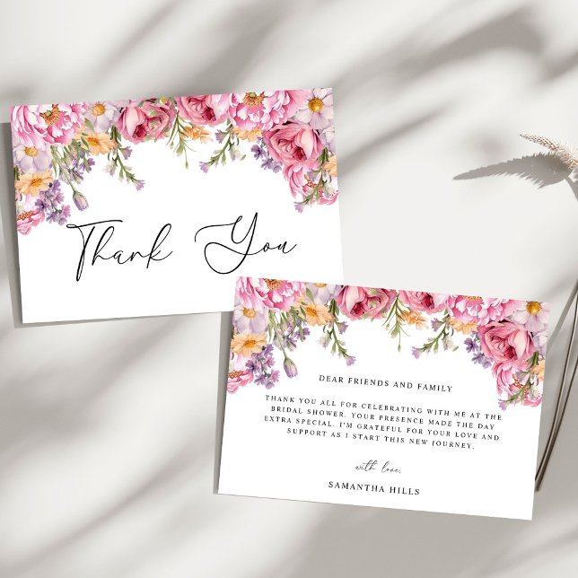 Modern Pink Peonies Floral Bridal Shower Thank You Card (Creator Uploaded)