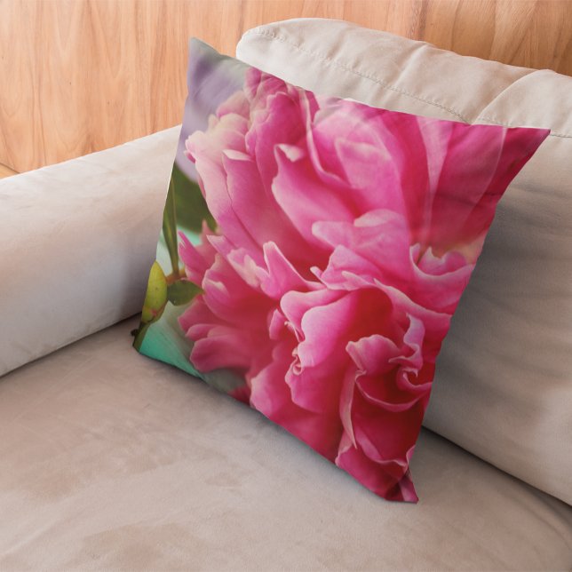 Modern Pink Peony Flower Photography Cushion (Creator Uploaded)