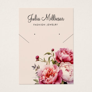 Modern pink peony necklace earring display card 