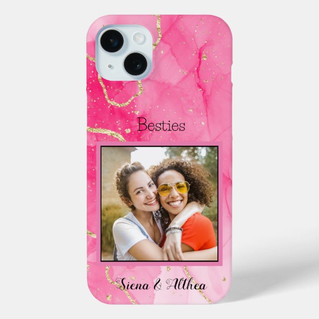 Modern pink Personalise Photo best friends Case-Mate iPhone Case (Back)
