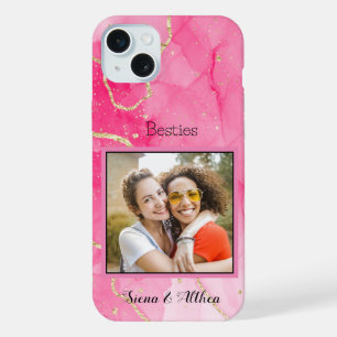 Modern pink Personalise Photo best friends iPhone 15 Plus Case