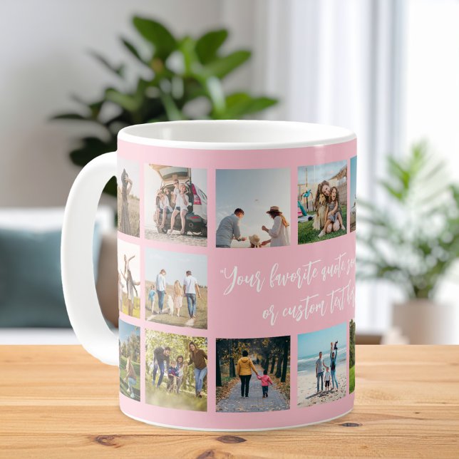 Modern Pink Personalised 18 Photo Collage Coffee Mug (Creator Uploaded)