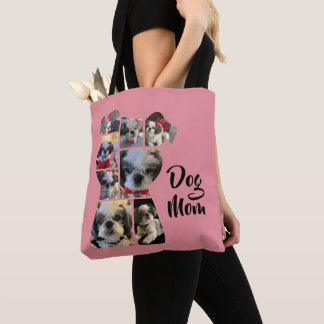 Modern Pink Personalised Dog Mum Photo Collage Tote Bag